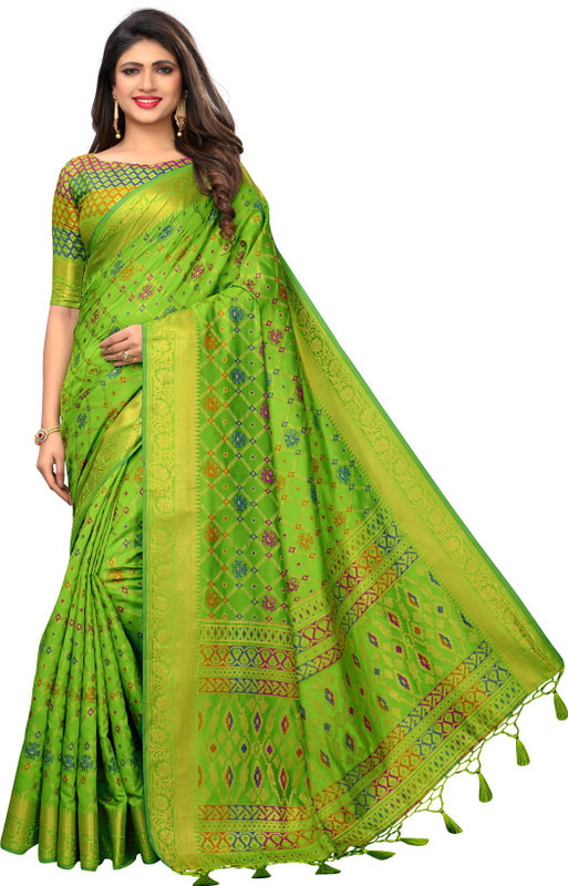 g fashion studio Woven, Solid, Self Design Patola Poly Silk, Jacquard Saree(Pink)