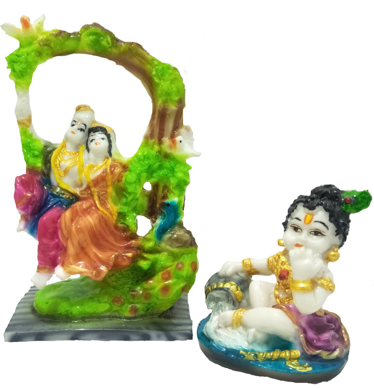 dreamcollection Lord Radha Krishna Love Couple Statue Hindu God - 13 cm (Polyresin) Decorative Showpiece  -  13 cm(Polyresin, Multicolor)