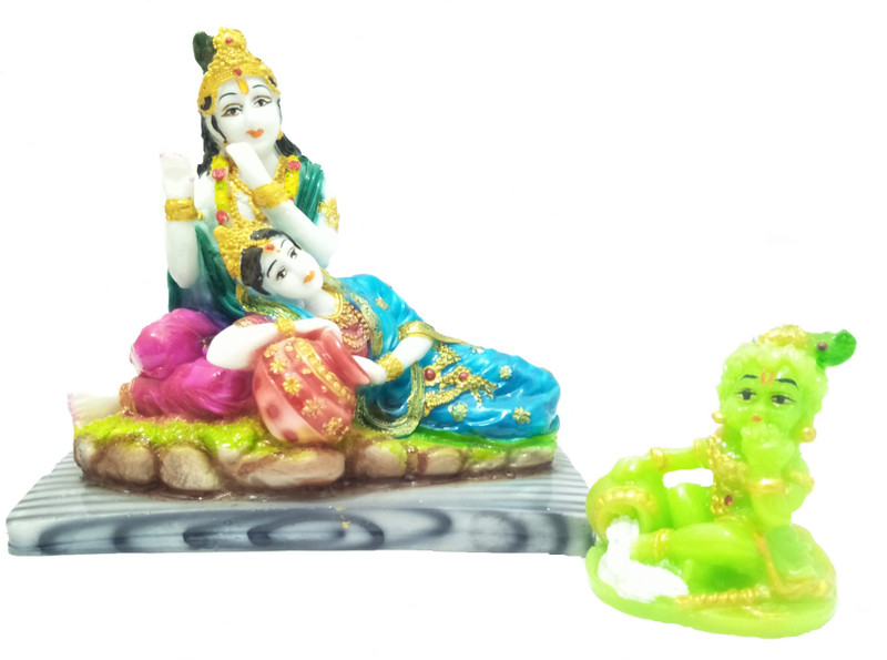 dreamcollection Antique Finish Lord Radha Krishna Love Couple Statue Hindu God Makhan chor Sculpture- 16 cm Decorative Showpiece  -  16 cm(Polyresin, Multicolor)