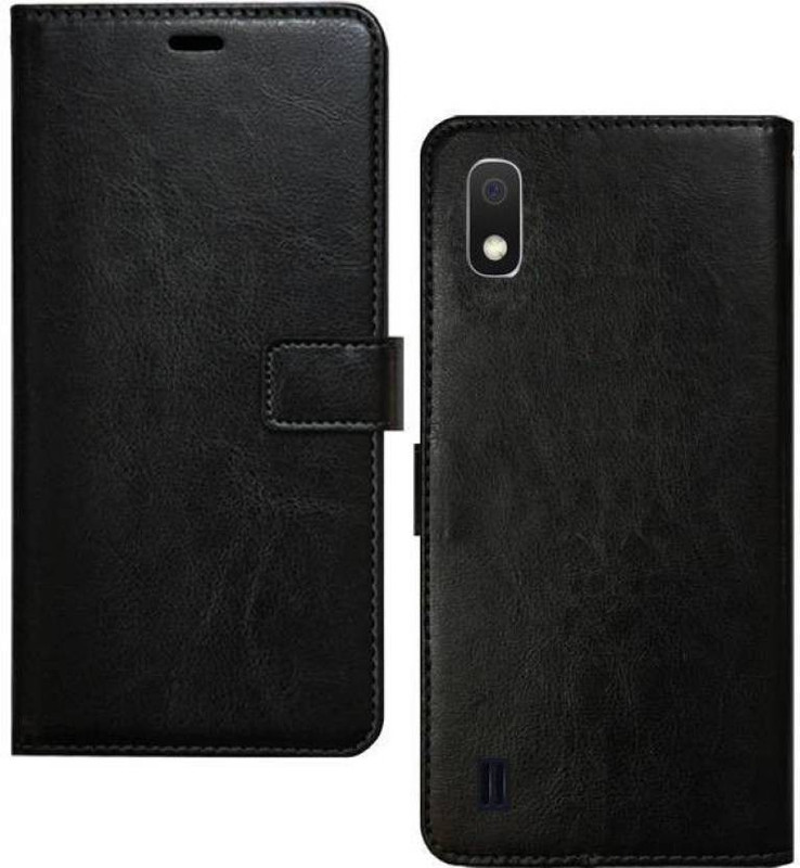 mhub Flip Cover for Samsung Galaxy A10(Black Leather, Wallet Case, Dual Protection)