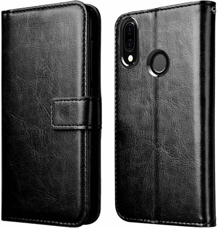 mhub Flip Cover for Samsung Galaxy A20(Black Leather, Wallet Case, Dual Protection)