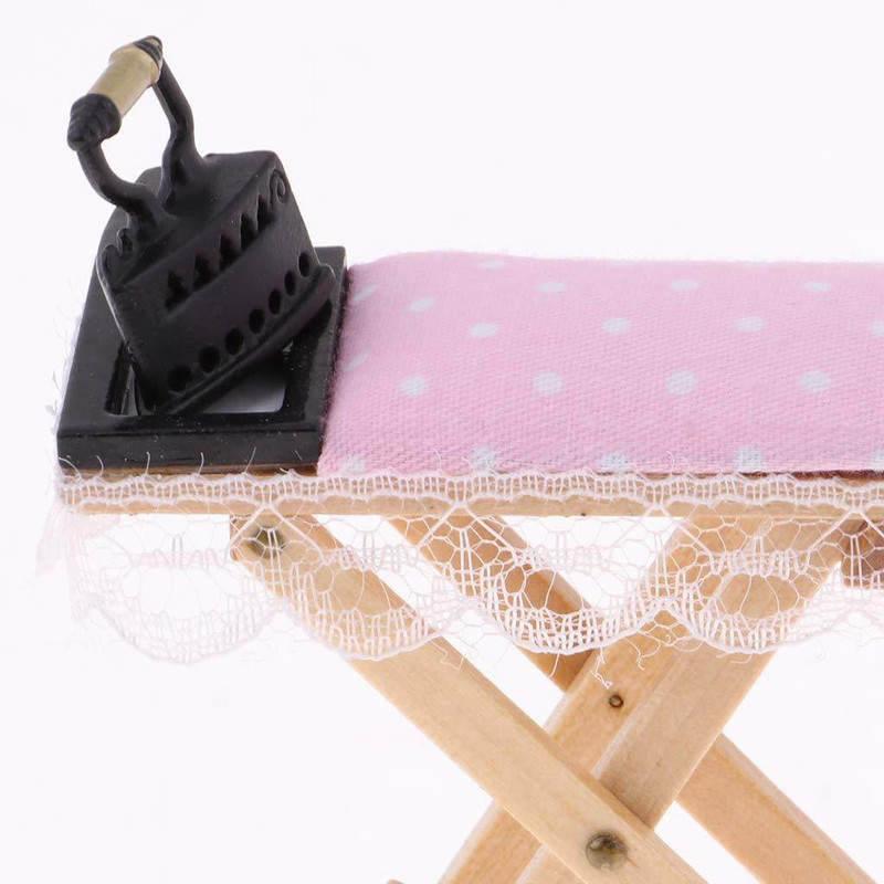 eassycart 1:12 Dollhouse Miniature Wooden Ironing Board Table(Pink)