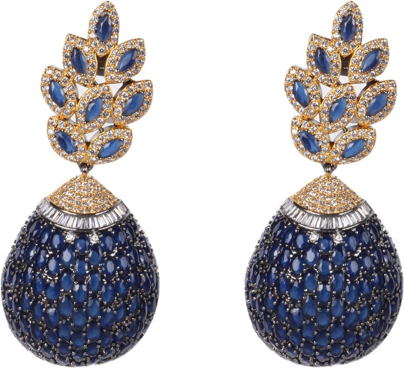 classicjewelry Ethnic Fusion BLACK Plated American Diamond Earrings for Women & Girls Diamond, Sapphire Alloy Drops & Danglers