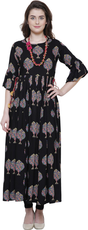 selfie Casual Printed Women Kurti(Black)