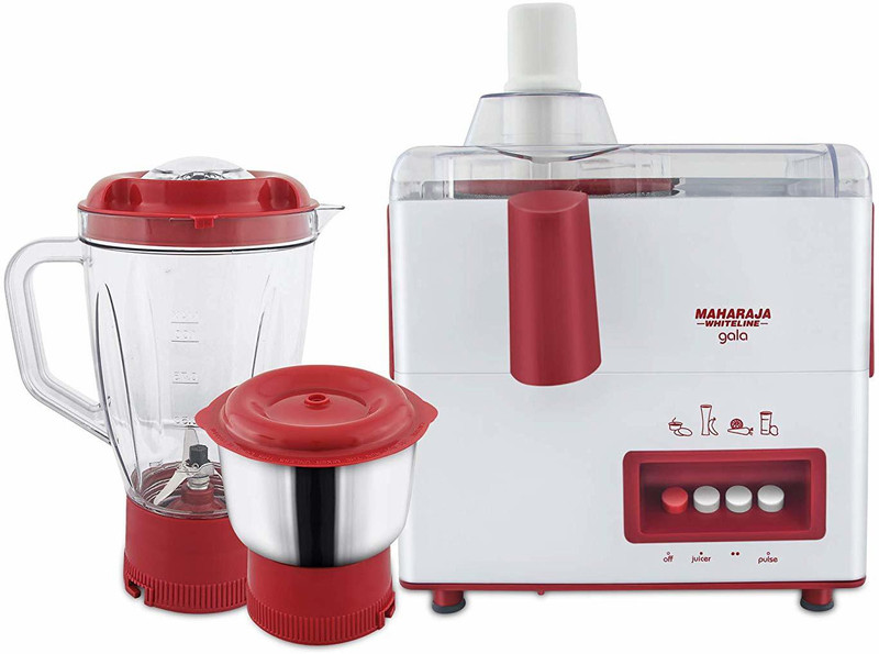 Maharaja Whiteline Gala JX-117 450-Watt Juicer Mixer Grinder with 2 Jars (White/Majestic Maroon) 450 Juicer Mixer Grinder(multycolour, 2 Jars)