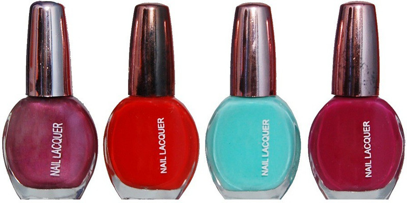 verma brends Nail Polish Multicolour(4pc combo) red, electric blue, orange, maroon(Pack of 4)