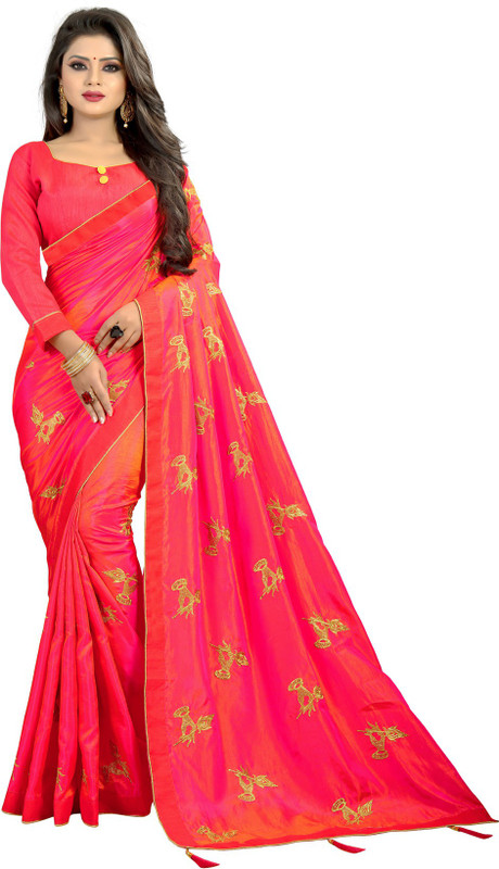 g fashion studio Embroidered, Solid, Self Design Daily Wear Silk Saree(Green)