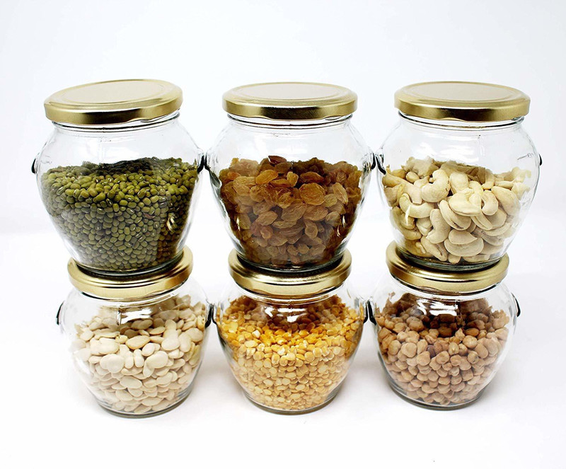 nature care enterprise glass jar  - 520 ml Glass Pickle Container & Salt Pepper Container, Oil Container, Fridge Container, Spice Container, Tea Coffee & Sugar Container, Grocery Container, Utility Box(Pack of 6, Clear)