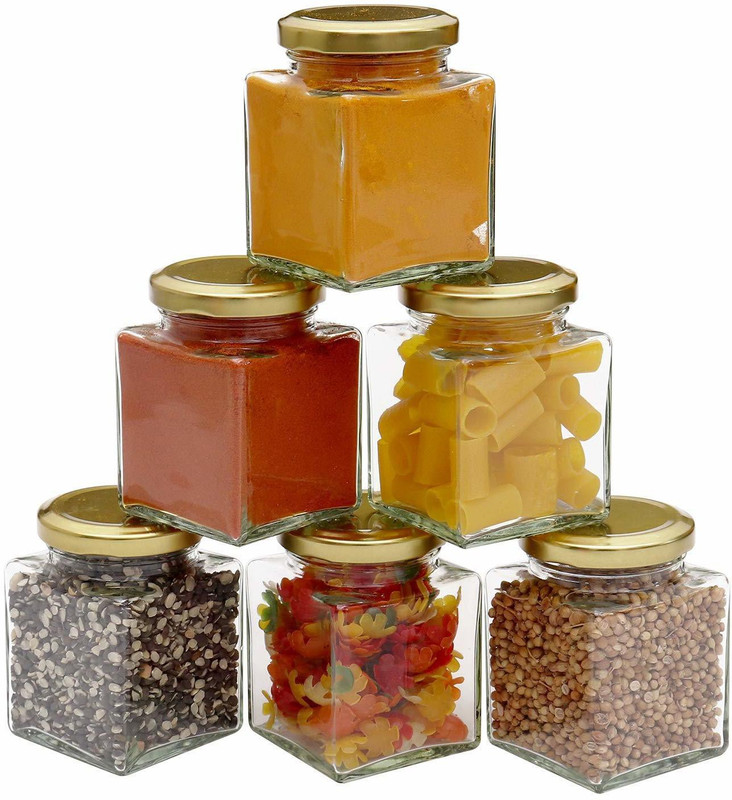 nature care enterprise glass jar  - 420 ml Glass Pickle Container & Salt Pepper Container, Oil Container, Fridge Container, Spice Container, Tea Coffee & Sugar Container, Grocery Container, Utility Box(Pack of 6, Clear)