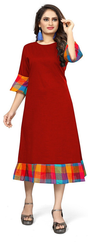 marvadicollections Festive & Party Solid Women Kurti(Red)