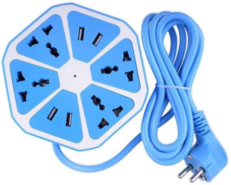 blueseed Hexagon Socket Extension board with 4 USB 2.1Amp charging point Universal USB Charger (Blue) 4 Socket Surge Protector(Blue)