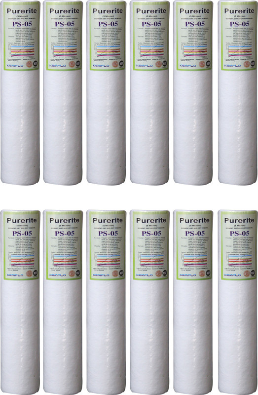 kemflo 10" PP Spun 5 MIcron Pack Of 12 Green Solid Filter Cartridge(5, Pack of 12)