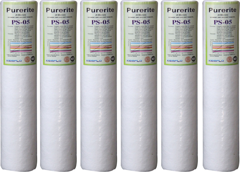 kemflo 10" 5 Micron PP Spun Pack Of 6 Filter Cartridge For all Water Filter And Purifier Solid Filter Cartridge(5, Pack of 6)
