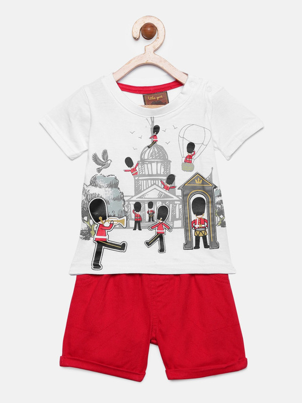 little gent Boys Casual T-shirt Shorts(White)