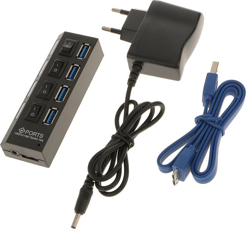 Eassycart 4-Port USB 3.0 Hub with Individual Power Switches and LEDs Combo Set(Black)