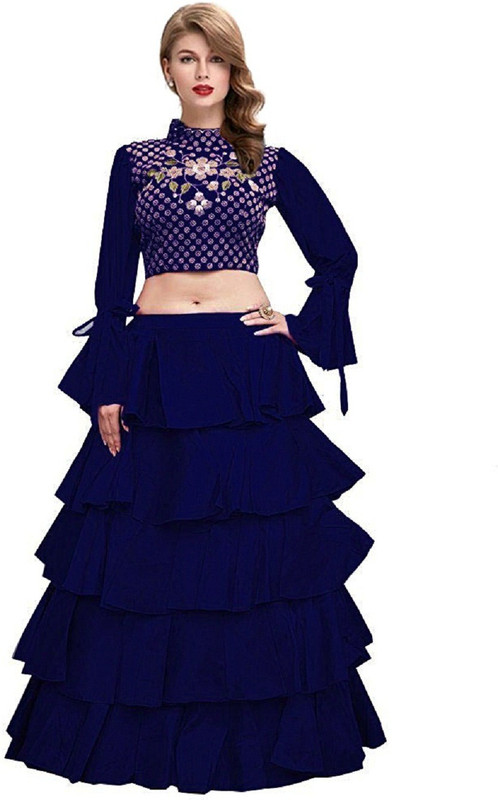 bandidhari fashion Embroidered Semi Stitched Lehenga & Crop Top(Dark Blue)