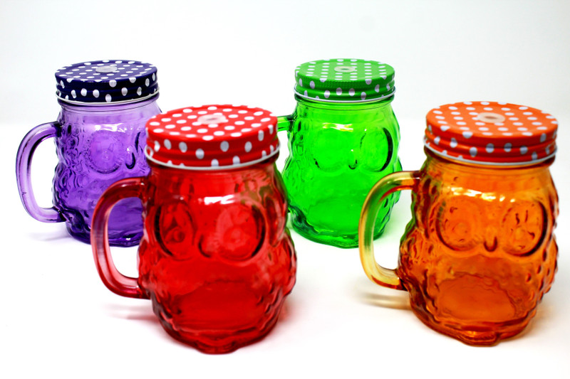hkc house Mason jar glass Glass, Crystal Mug(450 ml, Pack of 4)