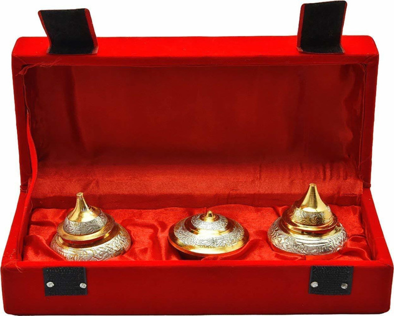 crizon Daily use Kumkum Box Set Beautiful Silver Gold Plated Kumkum Box Attractive Decorated Trending Product Ever Brass(3 Pieces, Gold)