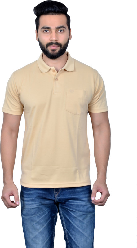 moudlin Solid Men Polo Neck Gold T-Shirt