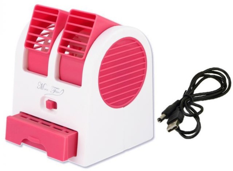 CASADOMANI Mini USB Cooler Portable Electric Air Conditioning Fan Mini USB Cooler Portable Electric Desk Air Conditioner, USB Portable Personal Space Air Cooler USB and Battery Powered Mini Portable Dual Blower Desk Table Air Cooler Fan Portable Dual Bladeless Mini Air Conditioner Cooling Fan with A