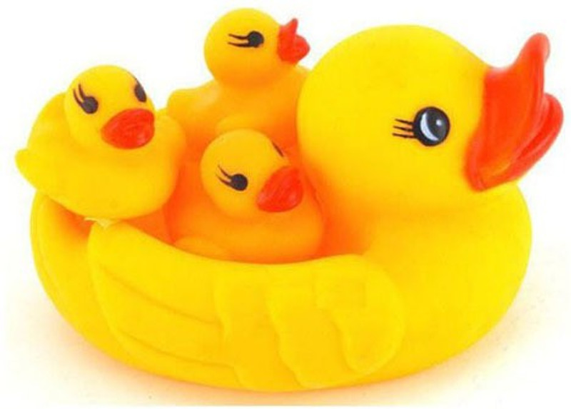 kidz Duck Family Toys 4 Set Yellow Rubber Ducklings Bath Toy(Yellow)