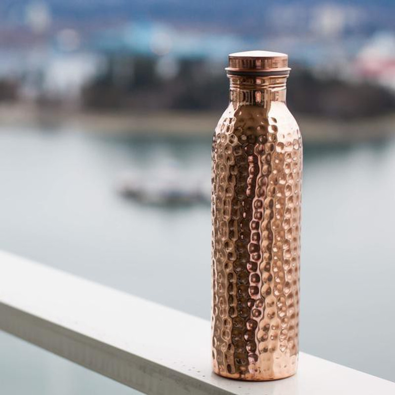 kreeshashiemporium Pure Copper Color Bottle 1000 ml,Leak Proof Jointless Yoga Water Bottle, Decorative Showpiece  -  28 cm(Copper, Brown)