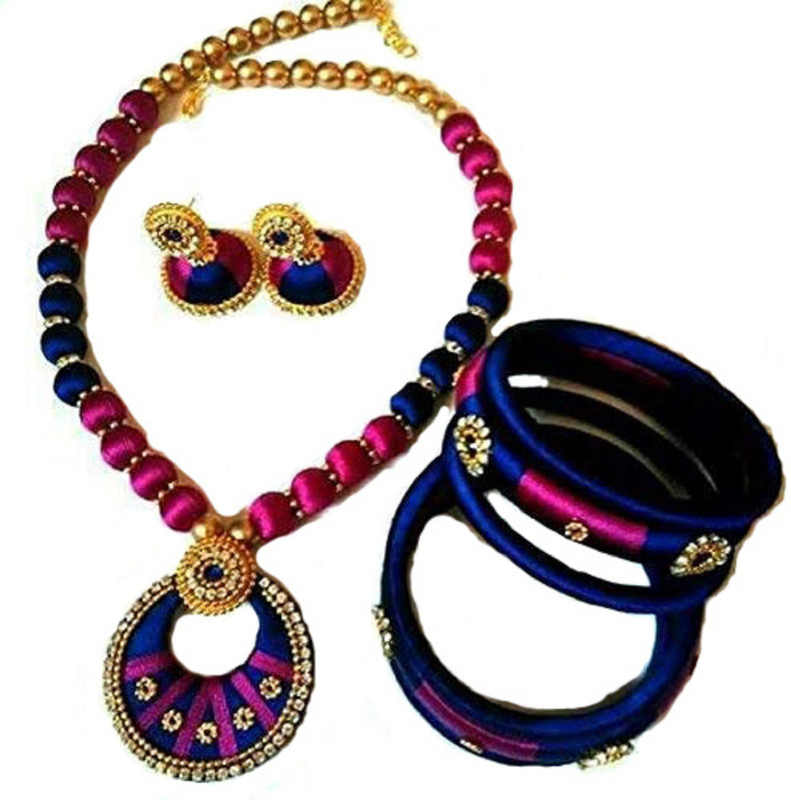 sarpi crafts Silk Dori Jewel Set(Purple, Blue)