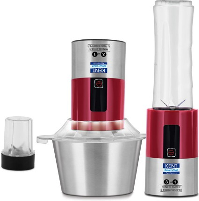 Kent 3 in 1 Mini Blender & Chopper- 16028 300 Juicer Mixer Grinder(Red, 3 Jars)