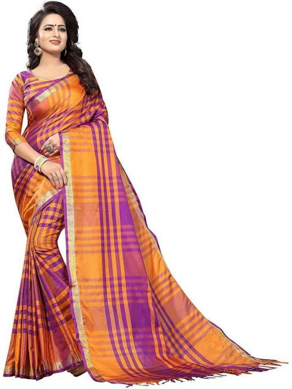 nv patel Woven Fashion Cotton Saree(Pink)