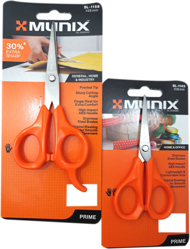munix Majestic Basket Multipurpose Stainless Steel Home /Office/ School Scissors SL - 1158/ 1143 [Dual] Scissors(Set of 2, Silver, Orange)