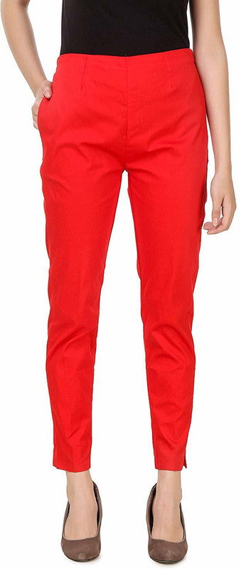 round off Slim Fit Women Red Trousers