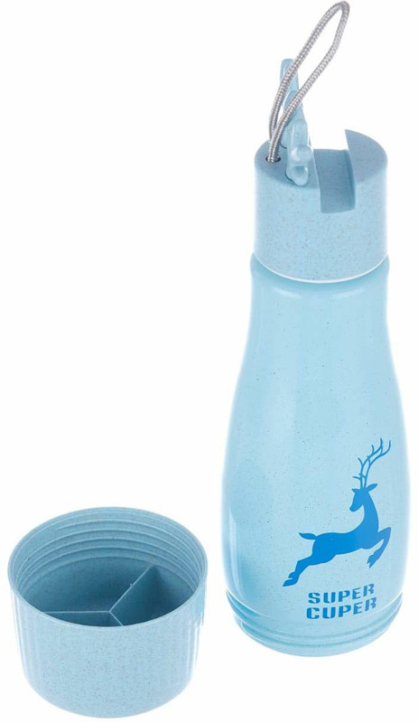 vihanoverseas Deer Horn Glass Cup Portable Flask Cartoon Print Leak Proof (Blue) 400 ml Bottle(Pack of 1, Blue)