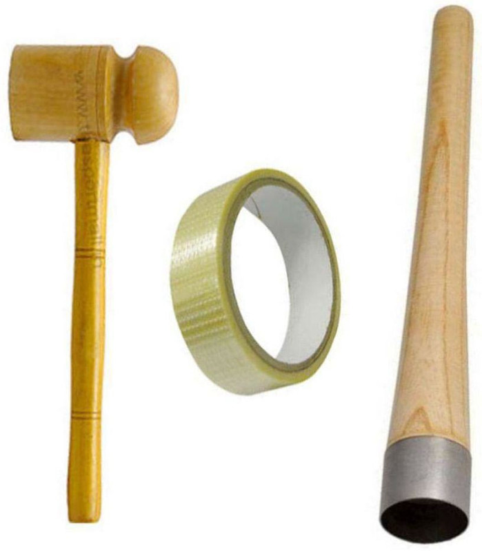 EmmEmm Cricket Combo of Knocking Hammer+Grip Applicator Cone+10 Meter Anti Scuff Bat Protection Fiber Tape Cricket Kit