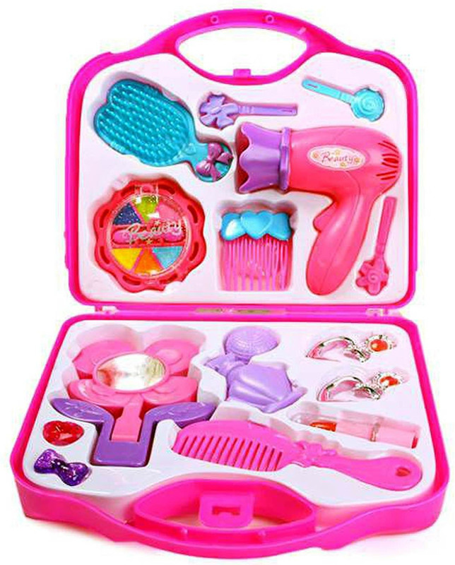 DRESSTOIMPRES Make-up beauty set with hair dresser & accessories toy for girls, pink- Multi color
