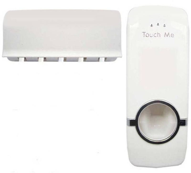 balam creation Touch Me Automatic Vacuum Toothpaste Dispenser Squeezer Plastic (White, Wall Mount) Plastic Toothbrush Holder(White, Wall Mount)