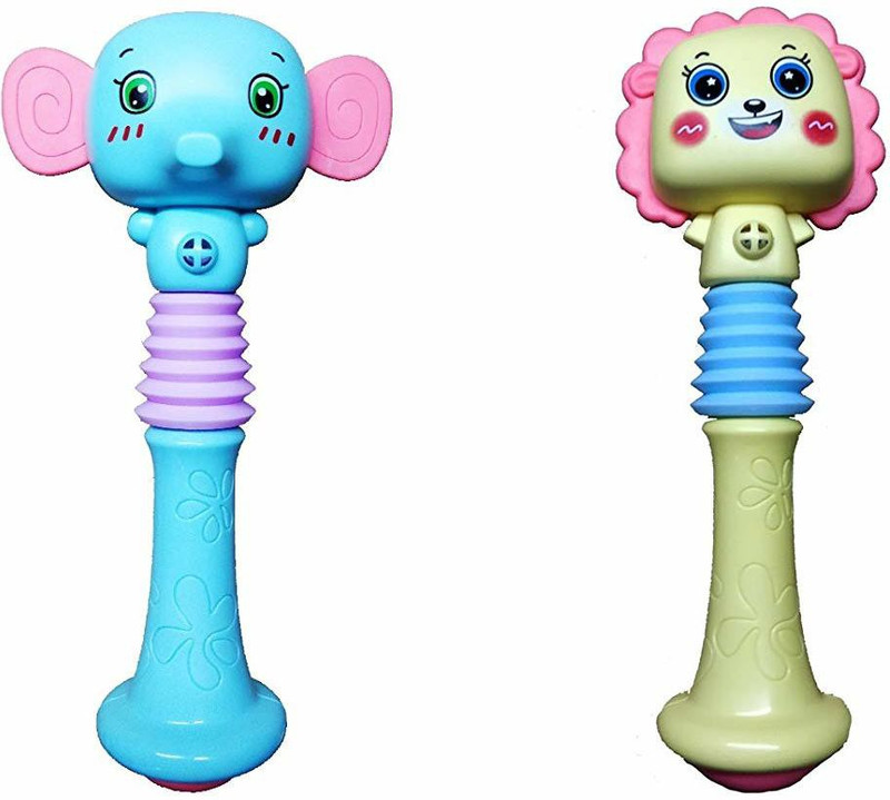 mag creation Set of 2 Animal Face Squeezable Musical Baby Rattle Toy for Your Little Ones Rattle(Multicolor)