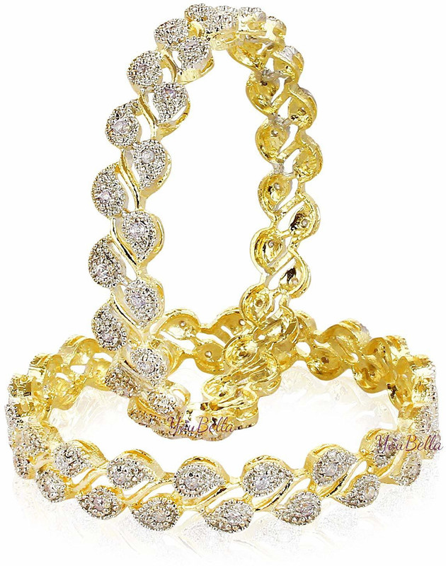 anika fashion house Alloy Cubic Zirconia Gold-plated Bangle Set(Pack of 2)