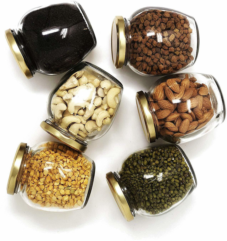 nature care enterprise glass jar  - 420 ml Glass Pickle Container & Salt Pepper Container, Oil Container, Fridge Container, Spice Container, Tea Coffee & Sugar Container, Grocery Container, Utility Box(Pack of 6, Clear)