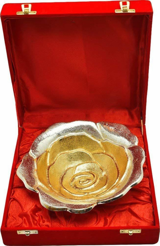 crizon Beautiful Flower/Floral Desing Table Decorative Silver Gold Plated Bowl Used in Occassions, Birthday, Festivals, Marriage,Restaurants,Cafe,Lounge Brass Decorative Platter(Gold)