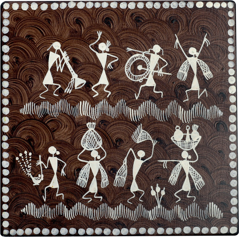 universal tribes Warli Art Wooden Hot Plate For Home & Kitchen ( Brunt Umber ) Plate
