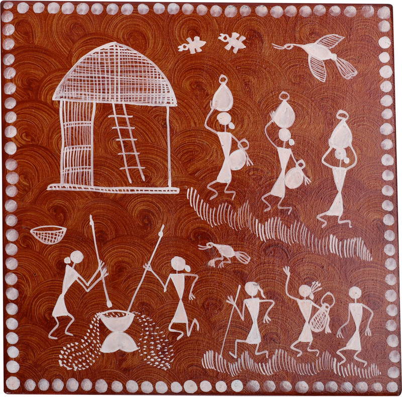 universal tribes Warli Art Wooden Hot Plate For Home & Kitchen ( Brunt Sienna ) Plate