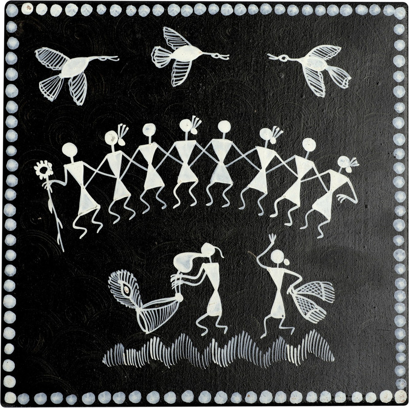 universal tribes Warli Art Wooden Hot Plate For Home & Kitchen ( Black ) Plate