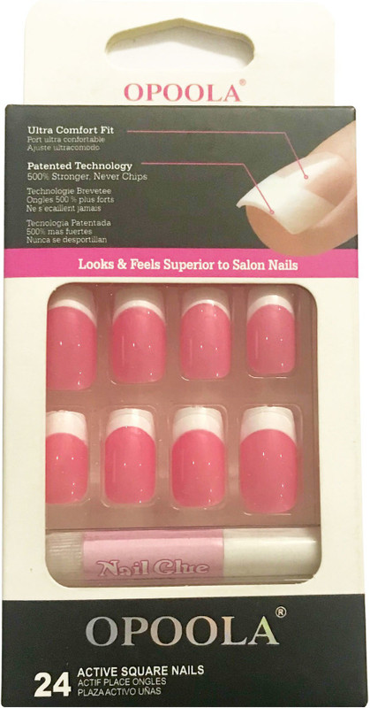 opoola 24 Active Square Nails with Glue Stick deep pink(Pack of 24)