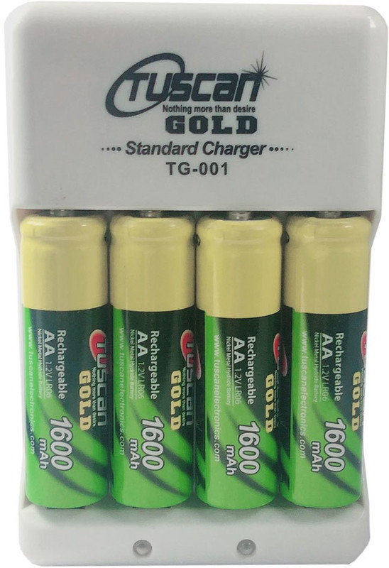 Tuscan GOLD(TG001) BATTERY CHARGER + 4PCS AA1600 RECHARGEABLE (PENCIL)BATTERIES-4PCS Camera Battery Charger(White)