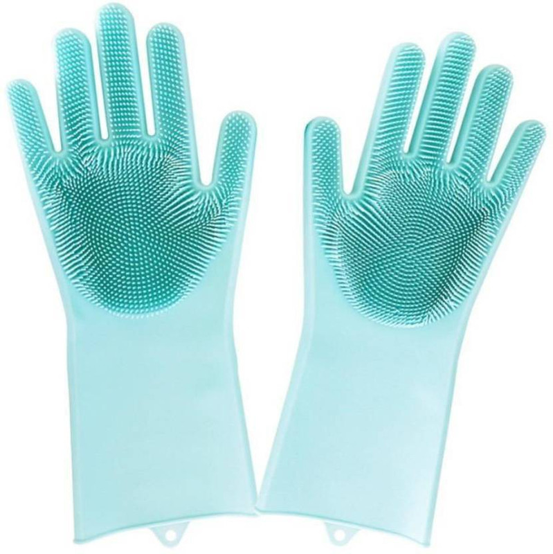 credly Magic Silicone Gloves with Wash Scrubber, Reusable Brush Heat Resistant Gloves Kitchen Tool for Cleaning, Dish Washing, Washing The Car, Pet Hair Care - 1 Pair (Multicolor) Wet and Dry Glove(Medium)