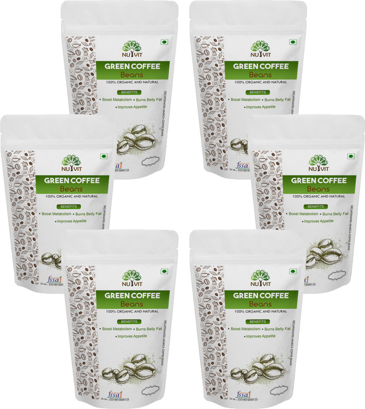 nutvit Best Quality Organic Decaffeinated Unroasted Green Coffee Beans 400g (Pack of 6) Instant Coffee(6 x 66.67 g)