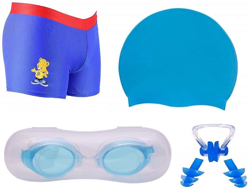 THE MORNING PLAY Swimming Costume for Kids Boys 8 To 11 Years Swimming Trunk 1 Anti Fog Goggels Cap BLUE Swimming Kit