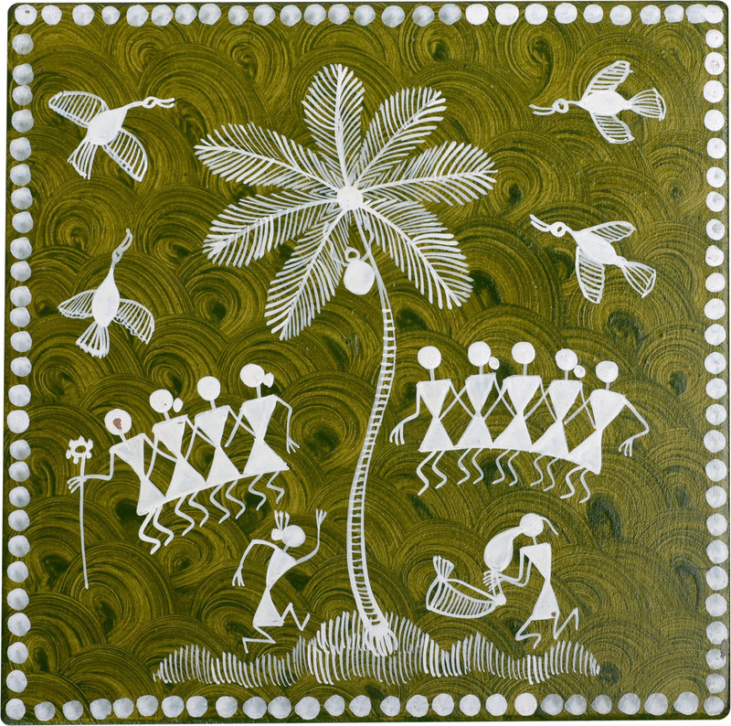 universal tribes Warli Art Wooden Hot Plate For Home & Kitchen ( Green ) Plate