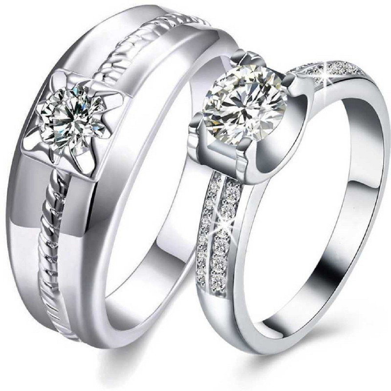 dev jewellers COUPLE BAND RING Silver Plated Ring Set Alloy Cubic Zirconia Silver Plated Ring Set