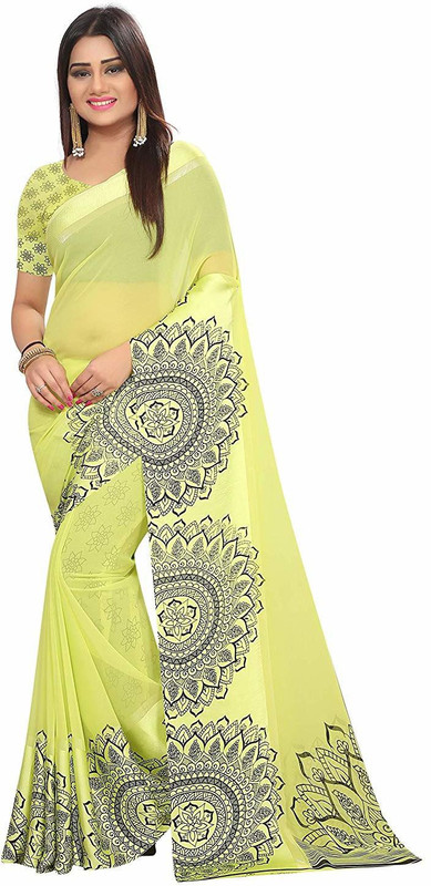 sky vision creation Printed, Self Design Bollywood Georgette Saree(Yellow)